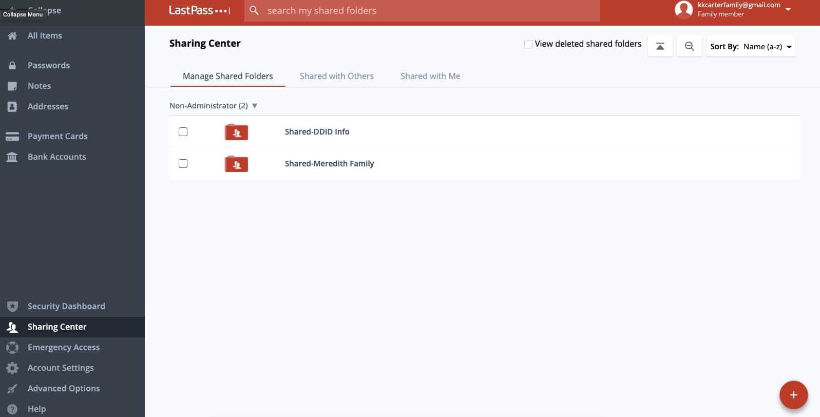 Last Pass Sharing Center